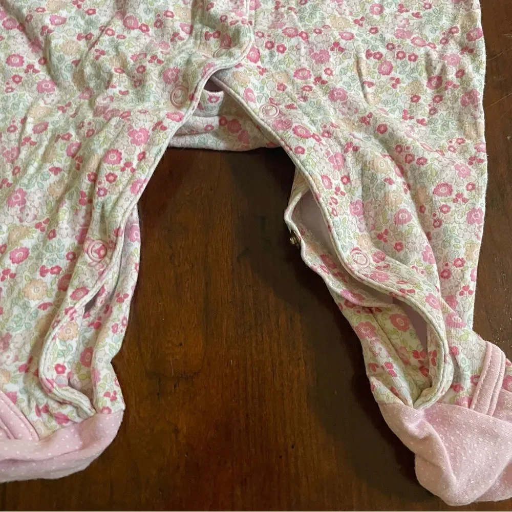 Mon Caramel Baby Girl Floral Cotton Footed Pajamas/ Collared Outfit Size 6 M